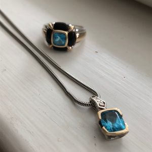 Sz. 6 Lorenzo Sterling blue topaz necklace & ring